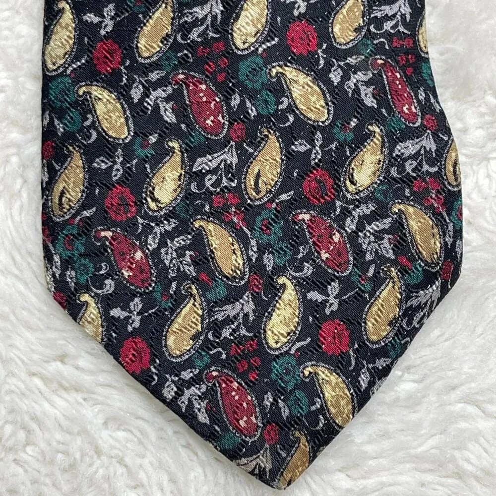 Guy Laroche Men's Black Colorful Paisley Print 100% Silk Tie One Size - Picture 4 of 5